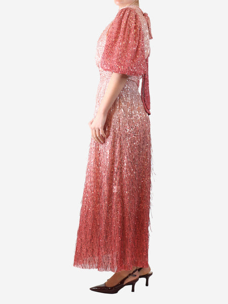 Pink sequin-embellished open-back midi dress - size UK 12 alternate image