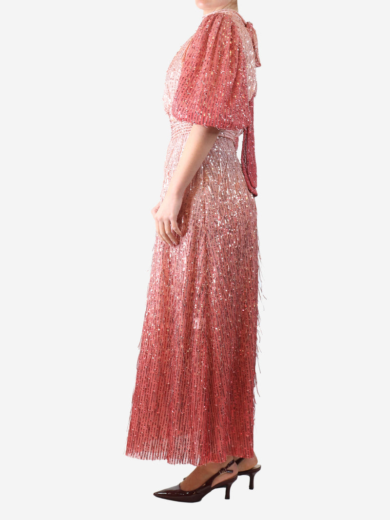 Pink sequin-embellished open-back midi dress - size UK 12 Dresses Luisa Beccaria 