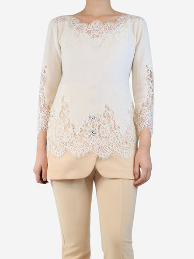Cream lace-trimmed sweater - size UK 12 Knitwear Ermanno Scervino 