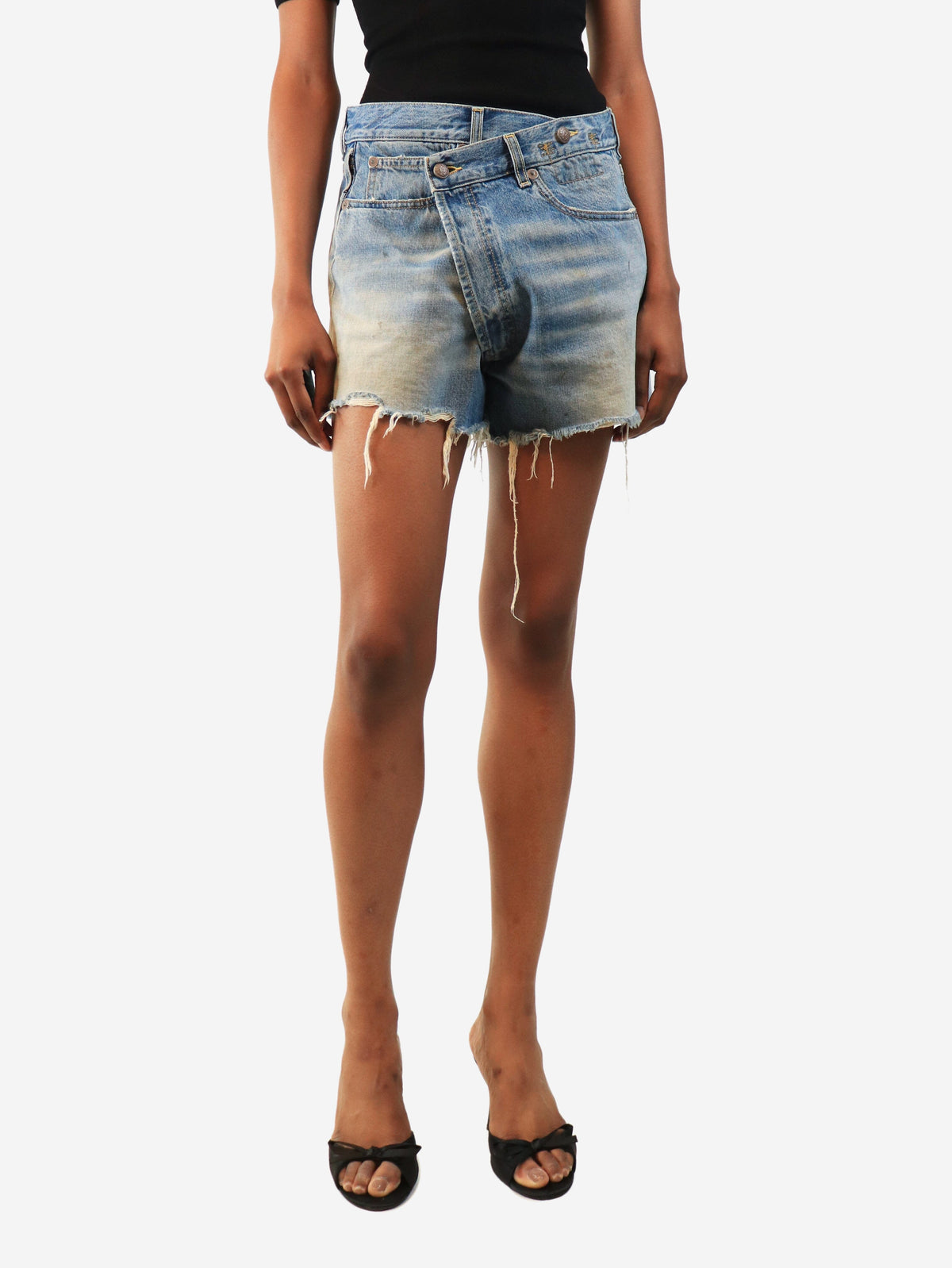 Turner blue SS24 aged cross over shorts - size UK 6 Denim R13 