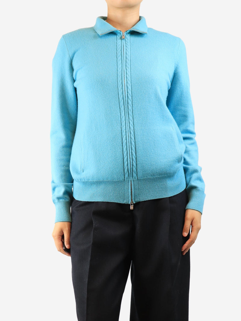 Blue cashmere zip-up cardigan - size UK 14 Knitwear Loro Piana 