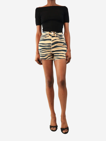 Tiger print 50s cut-off denim shorts - size UK 6 alternate image