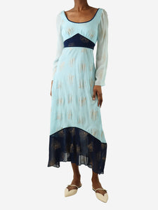 Rixo Blue lurex printed colourblock midi dress - size XS