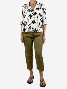 Etro Green linen cropped trousers - size UK 10