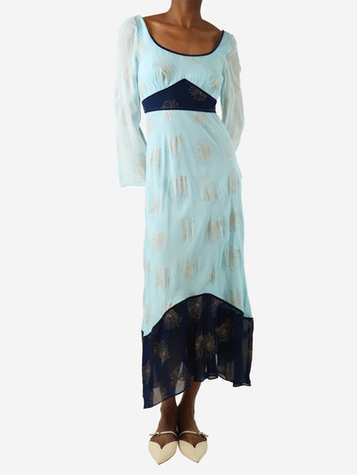 Blue lurex printed colourblock midi dress - size XS Dresses Rixo 