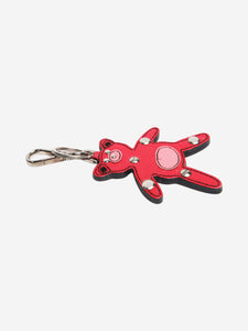 Prada Red Saffiano leather teddy bear keychain