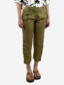 Etro Green linen cropped trousers - size UK 10