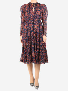 Ulla Johnson Navy blue floral-print ruffled dress - size UK 10