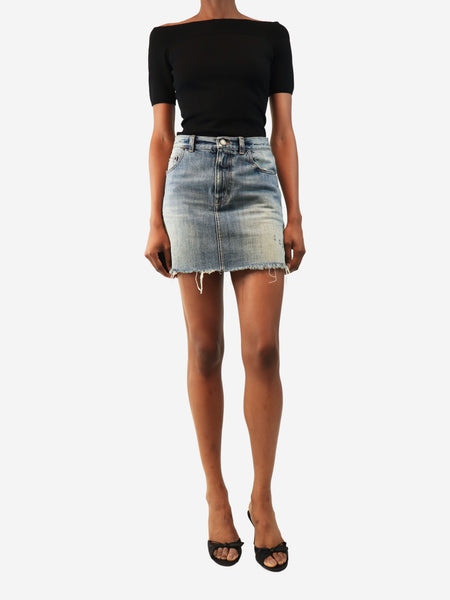 Blue raw-hem denim mini skirt - size UK 6 alternate image