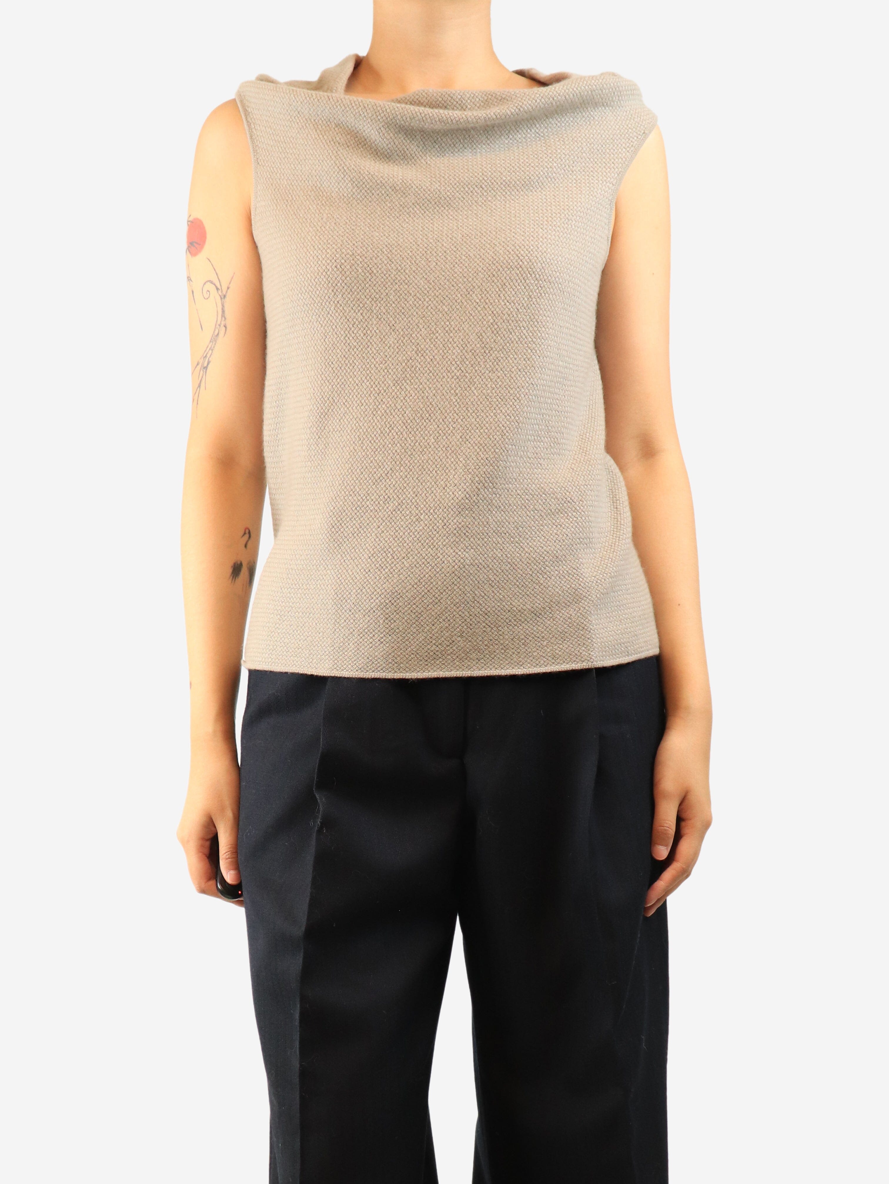 Beige cowl-neck cashmere vest - size UK 14 Knitwear White Cashmere Agnona 