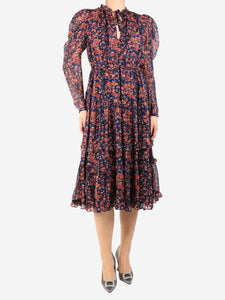 Ulla Johnson Navy blue floral-print ruffled dress - size UK 10