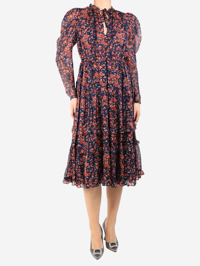Navy blue floral-print ruffled dress - size UK 10 Dresses Ulla Johnson 