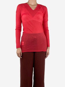 Moncler Red V-neck sheer cashmere light knit - size L