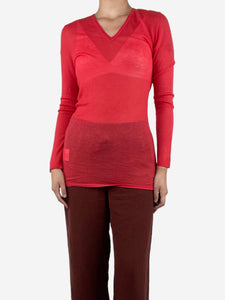 Moncler Red V-neck sheer cashmere light knit - size L