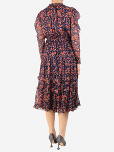 Ulla Johnson Navy blue floral-print ruffled dress - size UK 10