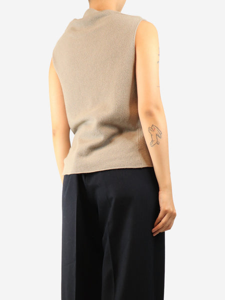Beige cowl-neck cashmere vest - size UK 14 alternate image