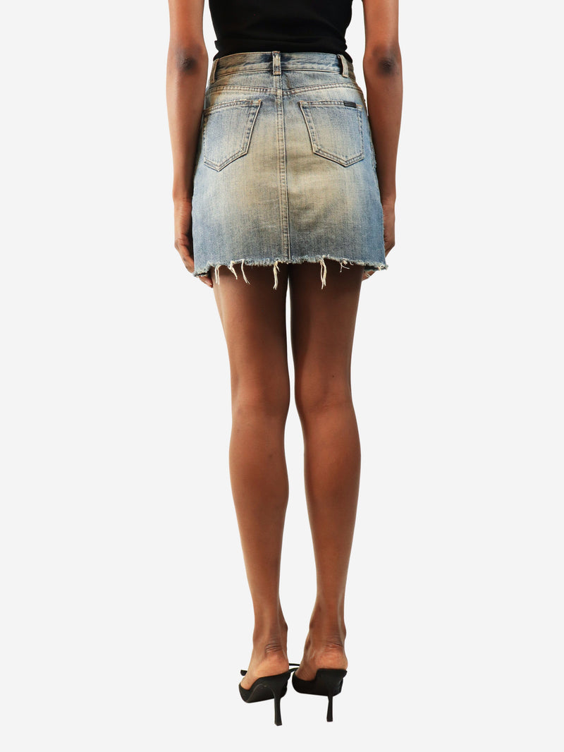 Blue raw-hem denim mini skirt - size UK 6