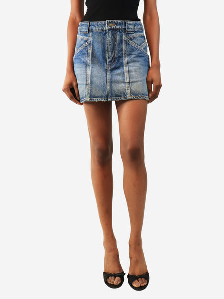 Blue multi-seam denim mini skirt - size UK 8 product image