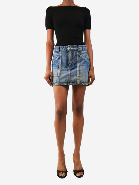 Blue multi-seam denim mini skirt - size UK 8 alternate image