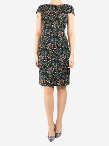 Erdem Black Marion floral jacquard midi dress - size UK 10