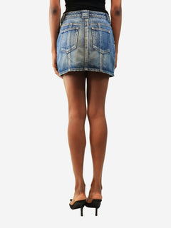 Blue multi-seam denim mini skirt - size UK 8