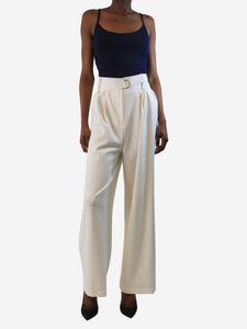 Tibi Off white belted wide-leg trousers - size UK 6