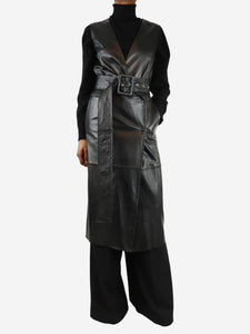 Sportmax Black sleeveless leather belted coat - size UK 4