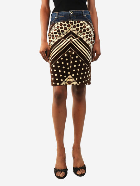 Brown and blue vintage printed skirt - size XS product image