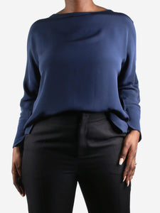 Akris Blue silk long-sleeved blouse - size UK 12