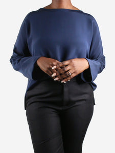 Akris Blue silk long-sleeved blouse - size UK 12