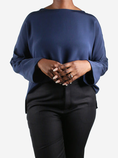Akris Blue silk long-sleeved blouse - size UK 12 Tops Akris 
