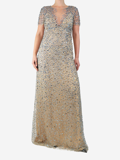 Blue and neutral mesh sequin gown - size UK 14 Dresses Jenny Packham 