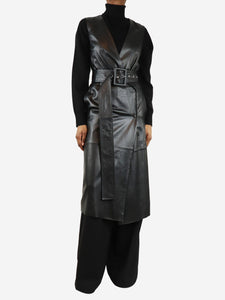 Sportmax Black sleeveless leather belted coat - size UK 4