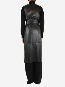 Sportmax Black sleeveless leather belted coat - size UK 4