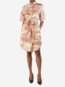 Acne Studios Orange linen printed shirt dress - size UK 6