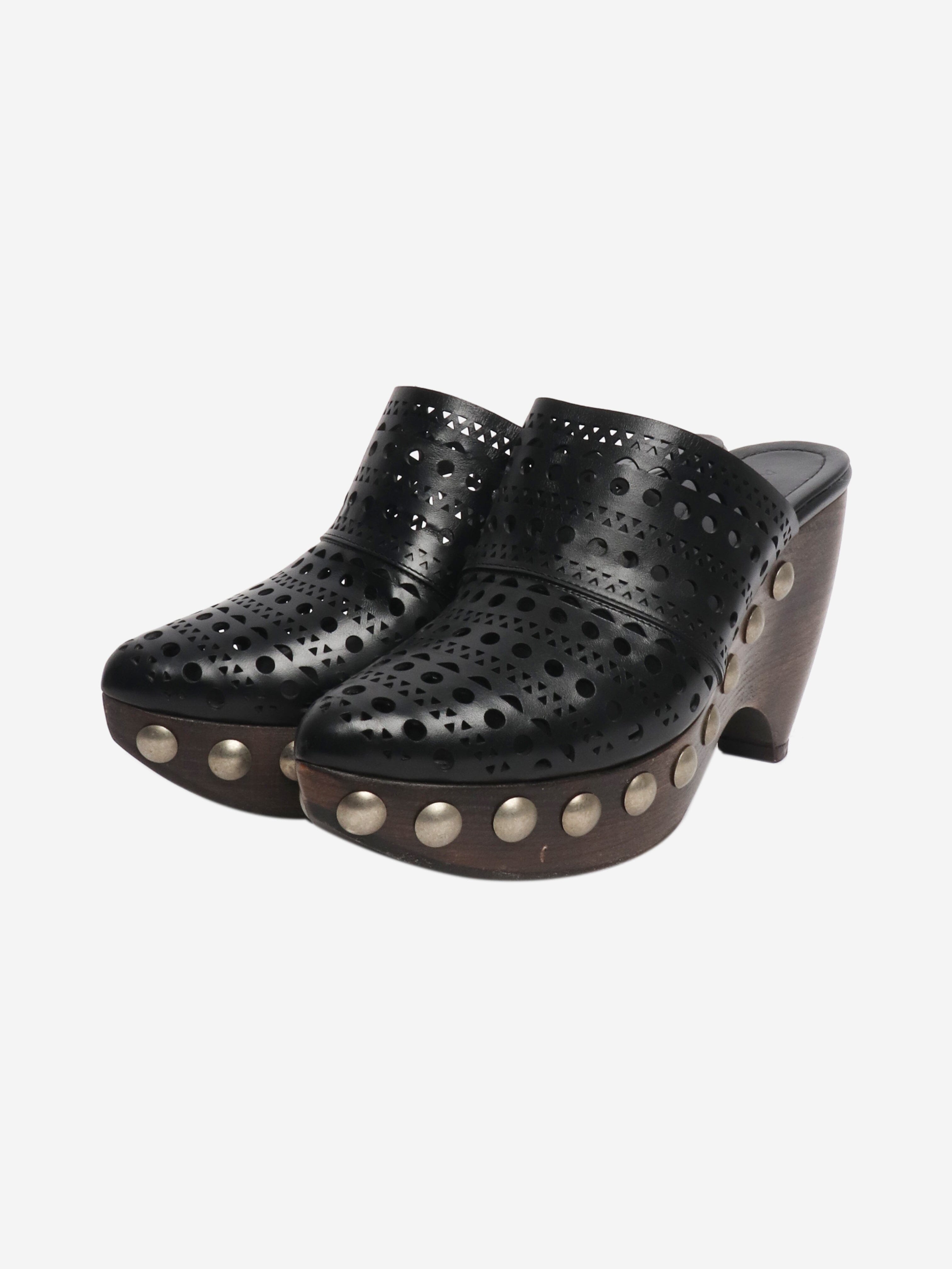 Black laser-cut leather clogs - size EU 38 Heels Alaia 