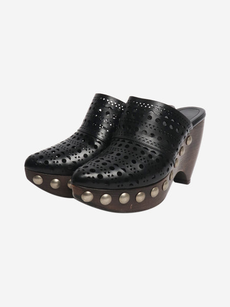 Black laser-cut leather clogs - size EU 38 alternate image