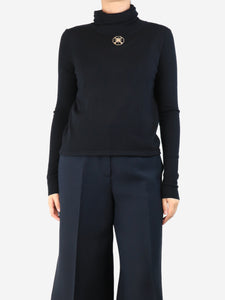Chanel Black floral embellished turtleneck sweater - size FR 36