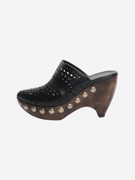 Black laser-cut leather clogs - size EU 38 product image