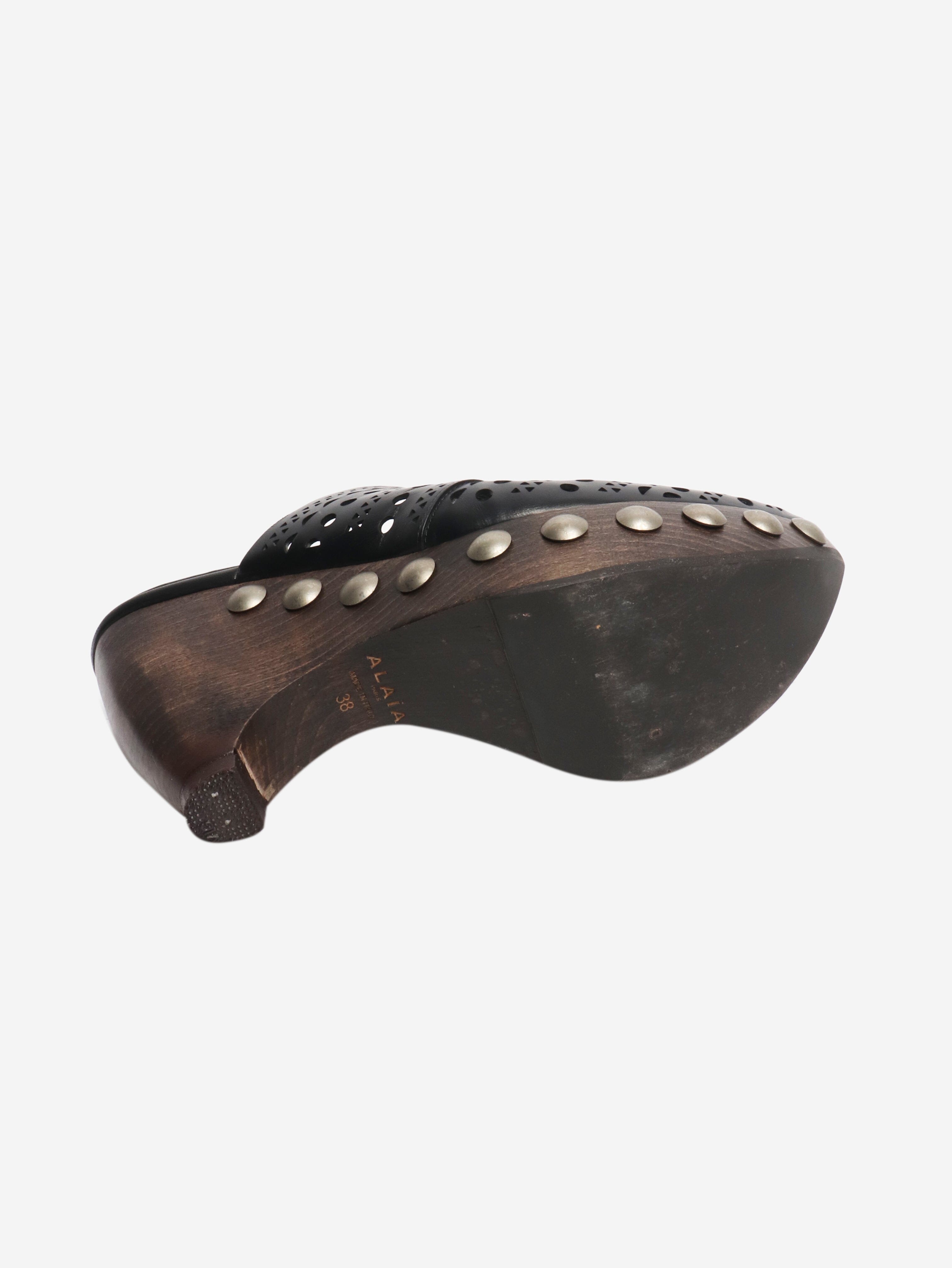 Black laser-cut leather clogs - size EU 38 Heels Alaia 