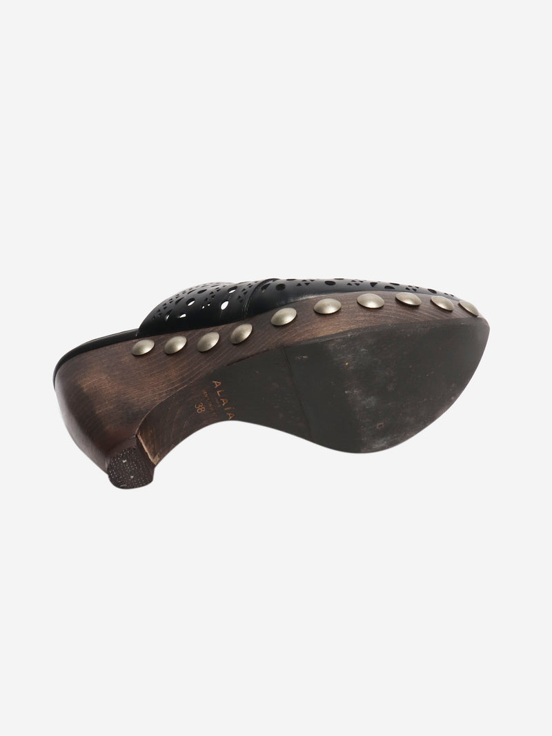 Black laser-cut leather clogs - size EU 38 Heels Alaia 