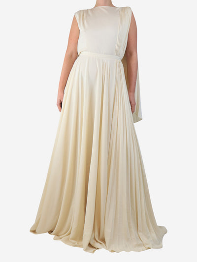 Cream pleated backless maxi dress - size UK 12 Dresses Harithand 