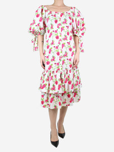 Caroline Constas Multi floral-printed puff-sleeved midi dress - size UK 10