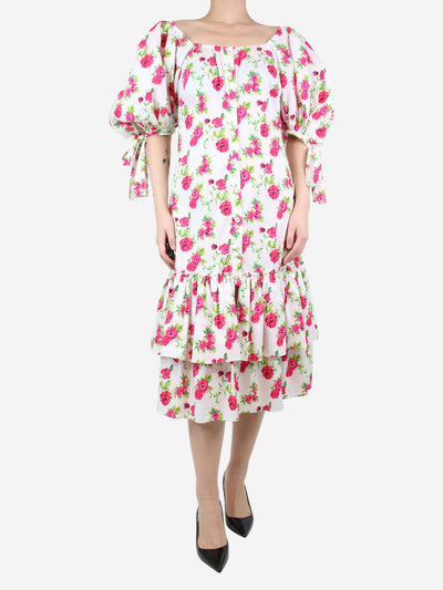 Multi floral-printed puff-sleeved midi dress - size UK 10 Dresses Caroline Constas 