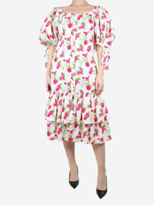 Caroline Constas Multi floral-printed puff-sleeved midi dress - size UK 10