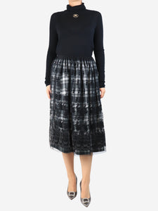 Comme Des Garçons Tricot Black and white tulle tissue de base flock skirt - size M