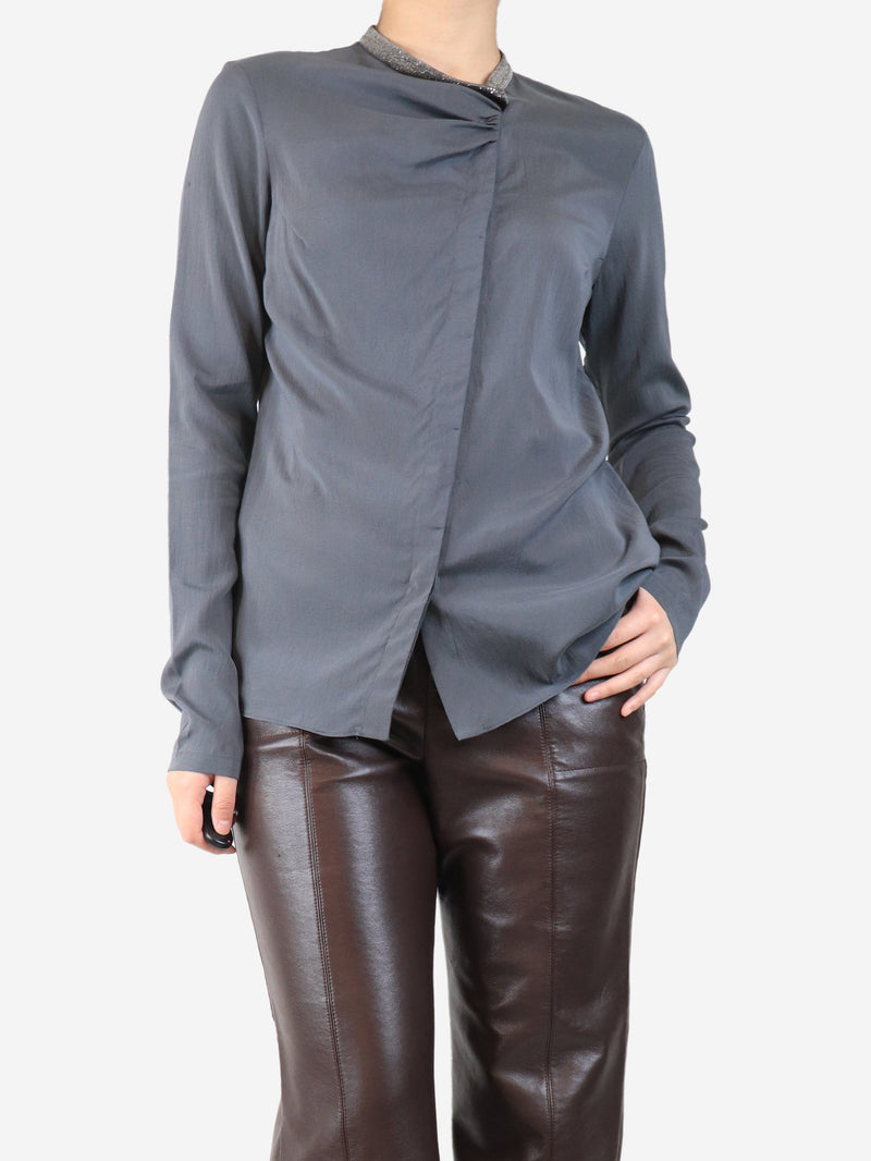 Grey silk blouse - size L Tops Brunello Cucinelli 