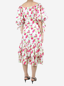 Caroline Constas Multi floral-printed puff-sleeved midi dress - size UK 10