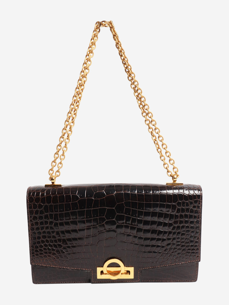 Marron vintage 1979 Fonce Sac Olympe croc skin bag