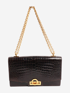 Brown Marron Fonce Sac Olympe croc skin bag Shoulder bags Hermes 